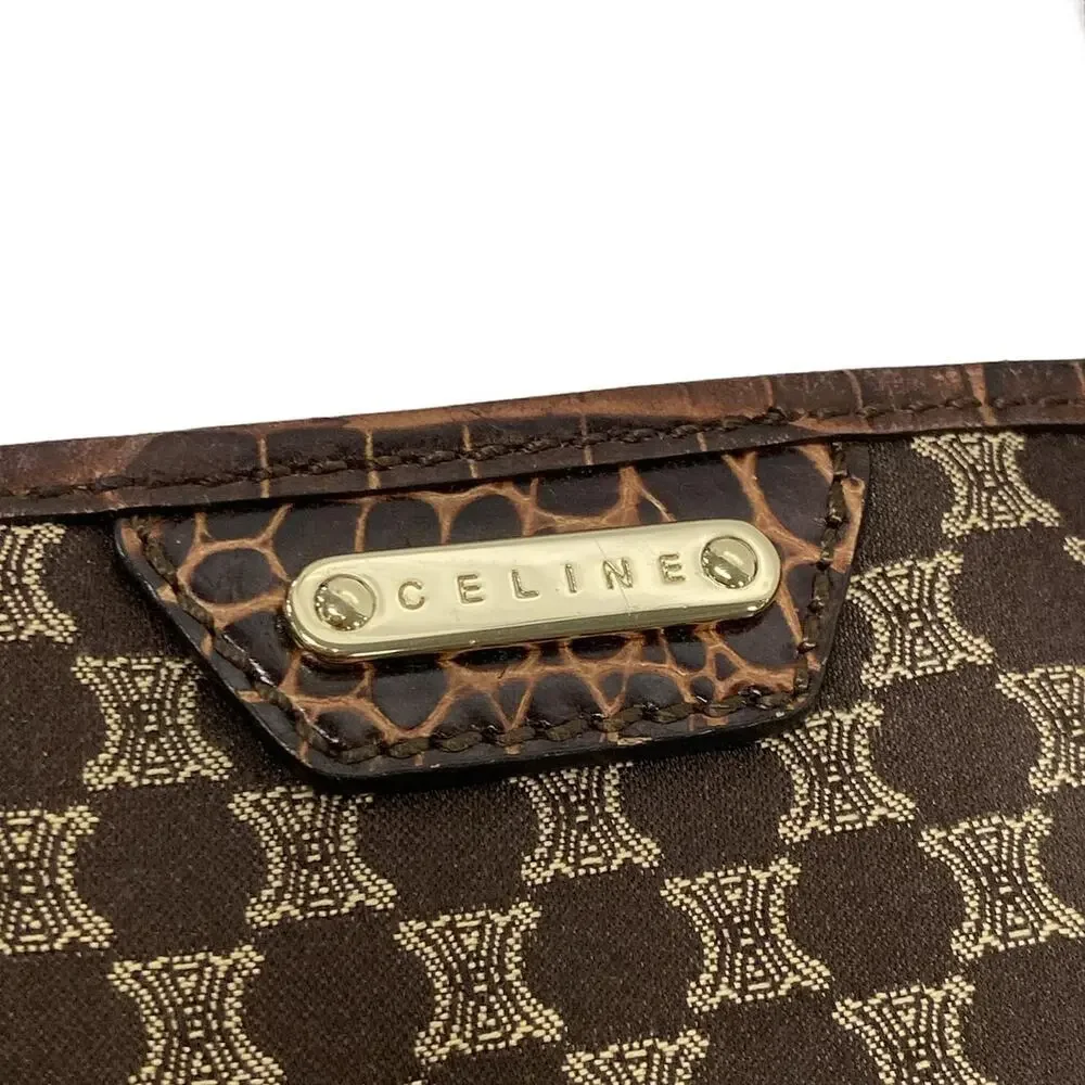 Celine Macadam Tote Bag Dark Brown Beige Jacquard Leather